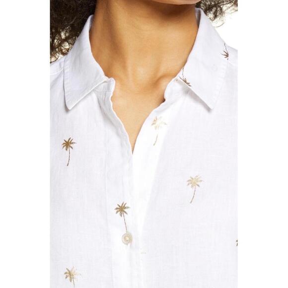 TOMMY BAHAMA Women’s Beach Daze Palm Trees Linen Shirt In White Gold Palm-Small - Picture 4 of 12